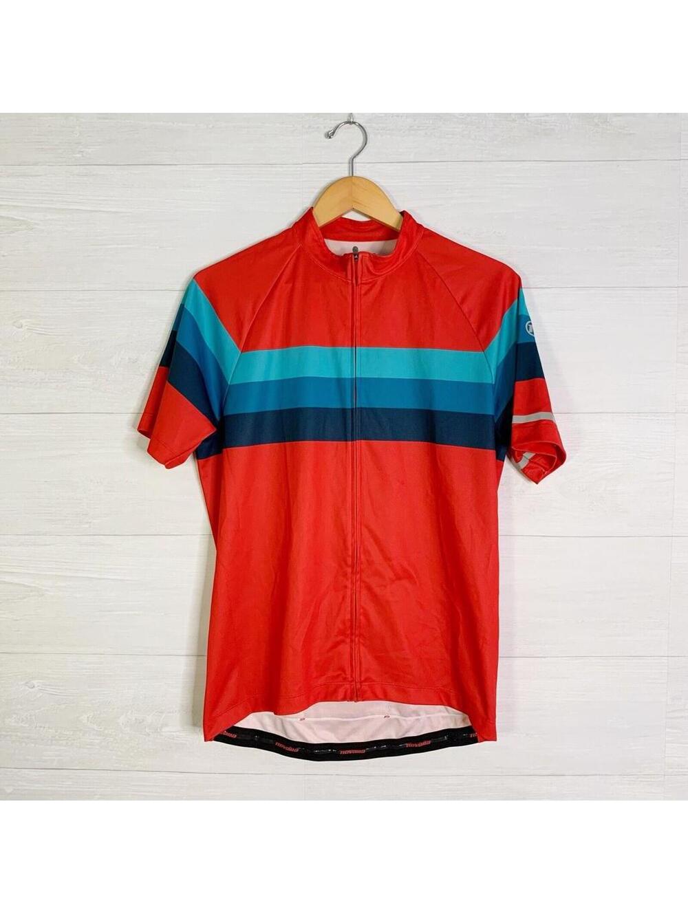 Novara Cycling Jersey Men L Red Blue Full Zip Short Sleeve Lightweight Bike